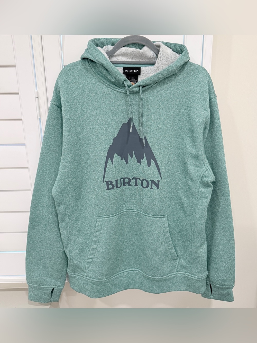 Burton Oak Pullover Hoodie Men L Green Heather Mountain Logo Snowboard Fleece